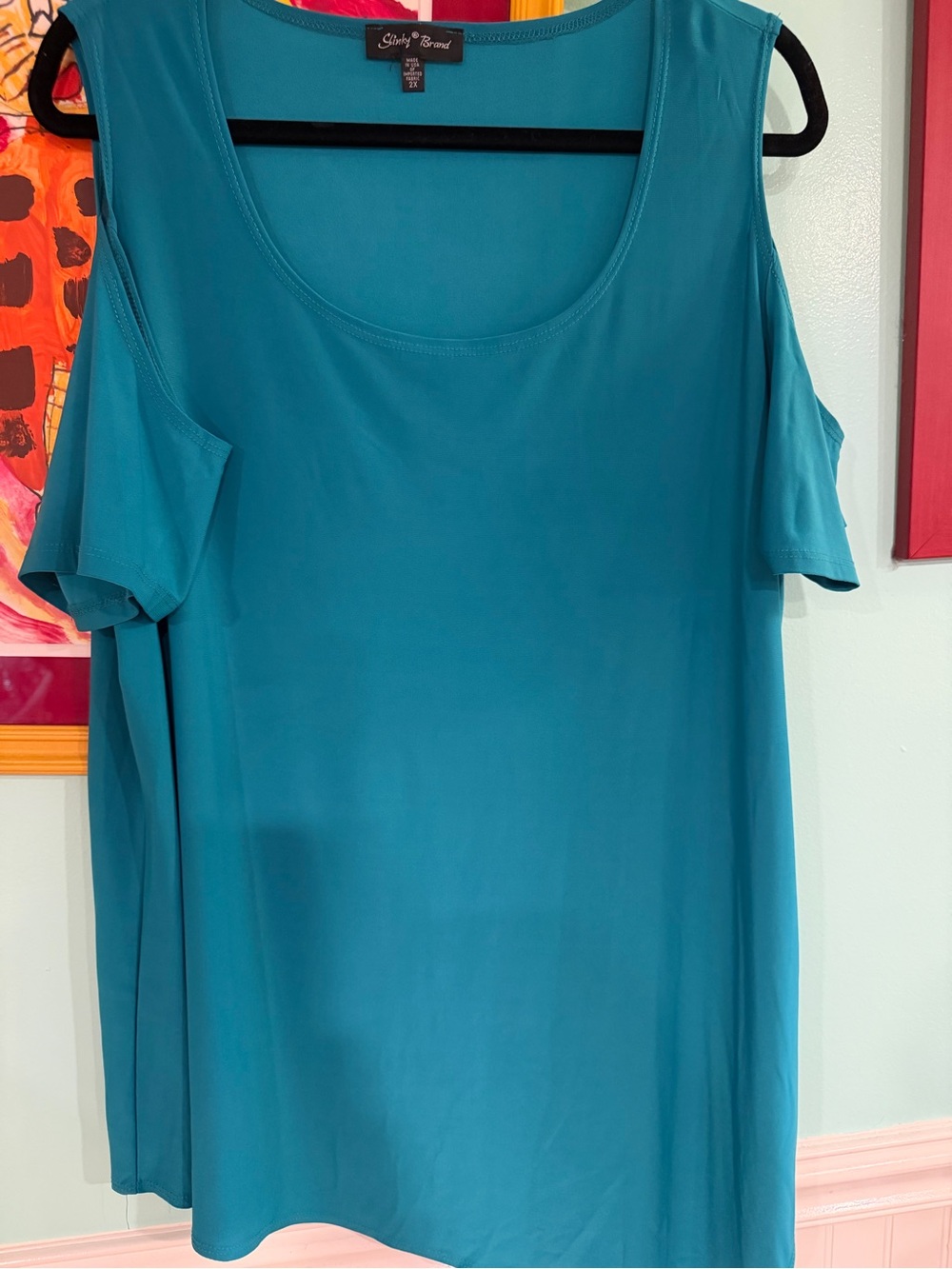 Teal Slinky Brand Cold-Shoulder Women's Top, 2X, $12